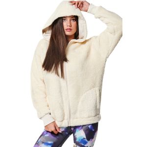 Body Action Women's Oversized Sherpa Hoodie Jacket 071430-01-ArcticWolfEcru